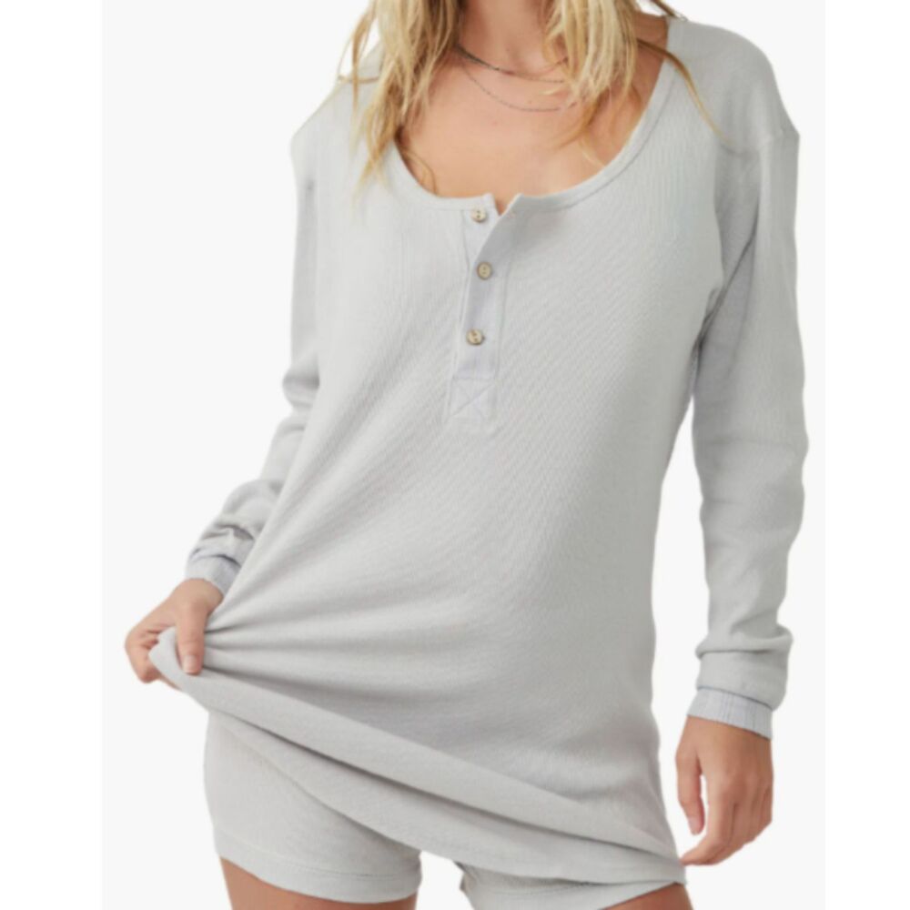 Intimately Free People Weekend Vibe Gray Long Sleeve Pajama Top Size Medium
